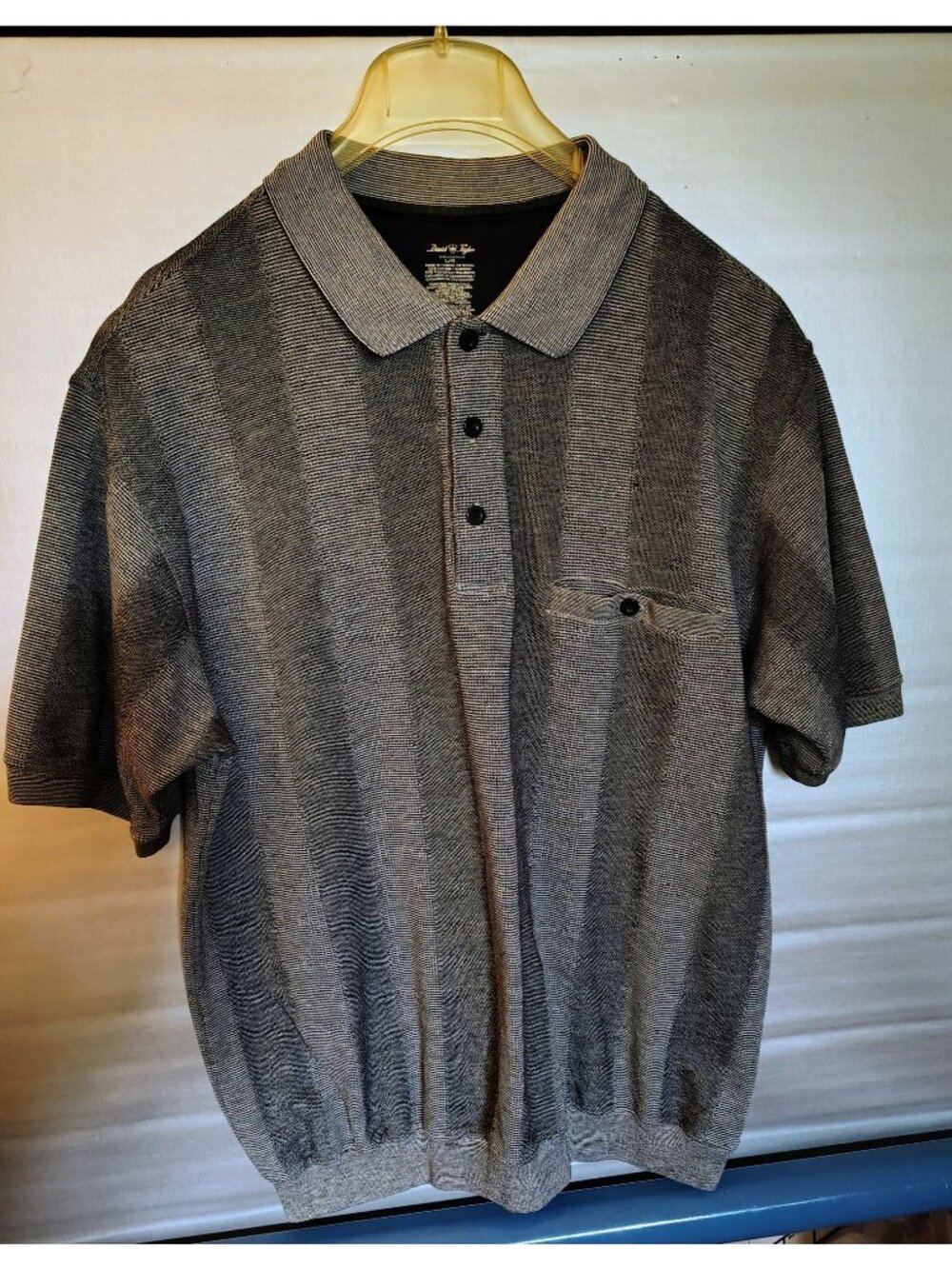 David Taylor Mens Striped Polo Shirt Chest Pocket Short Sleeves Size L